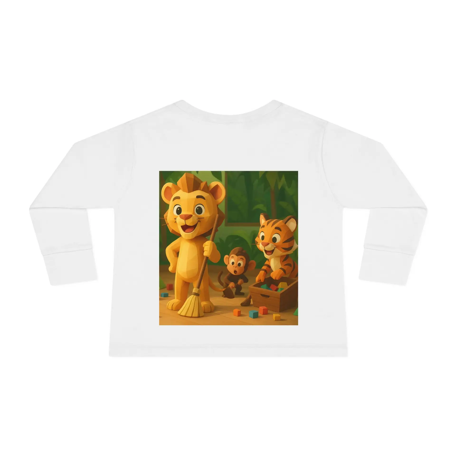 Playful Toddler Long Sleeve Tee Featuring Adorable Jungle Animals, Kids Shirt, Personalized Name Tee, Gift for Toddlers, Fun Kids Apparel - Image 2