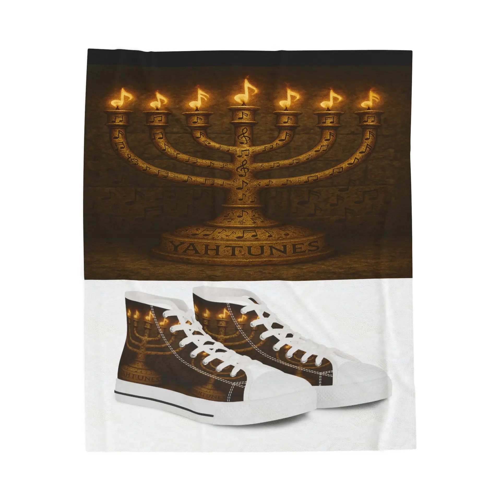 Cozy Velveteen Plush Blanket with Menorah and YahTunes Design - Perfect for Celebrations