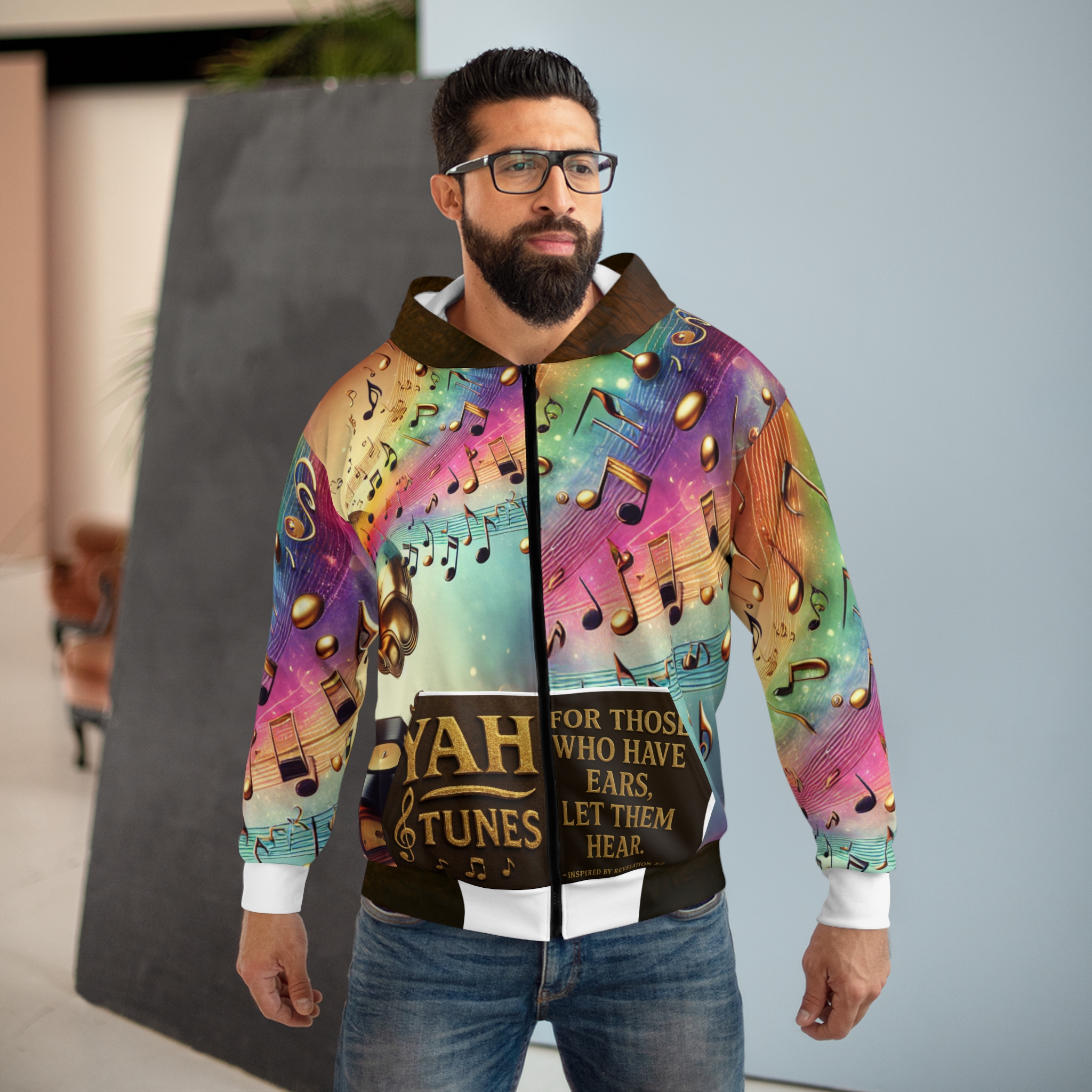 Yah Tunes Unisex Zip Hoodie - Colorful Music Inspired Design - Image 3